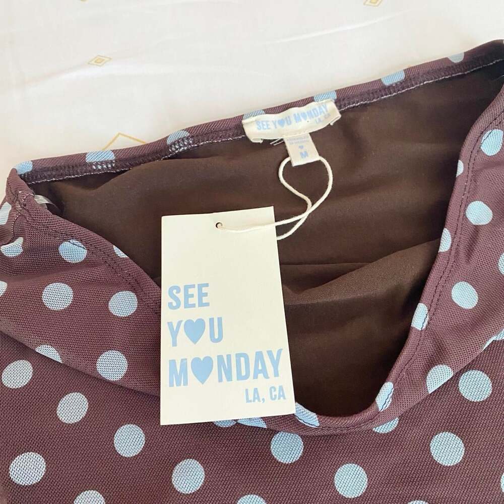 BNWT y2k brown and blue polka dot strapless tube top - Picture 3 of 6
